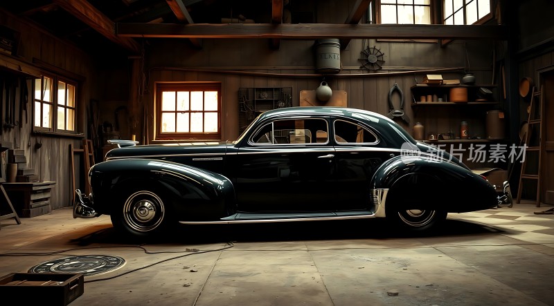 复古车库里的经典轿车