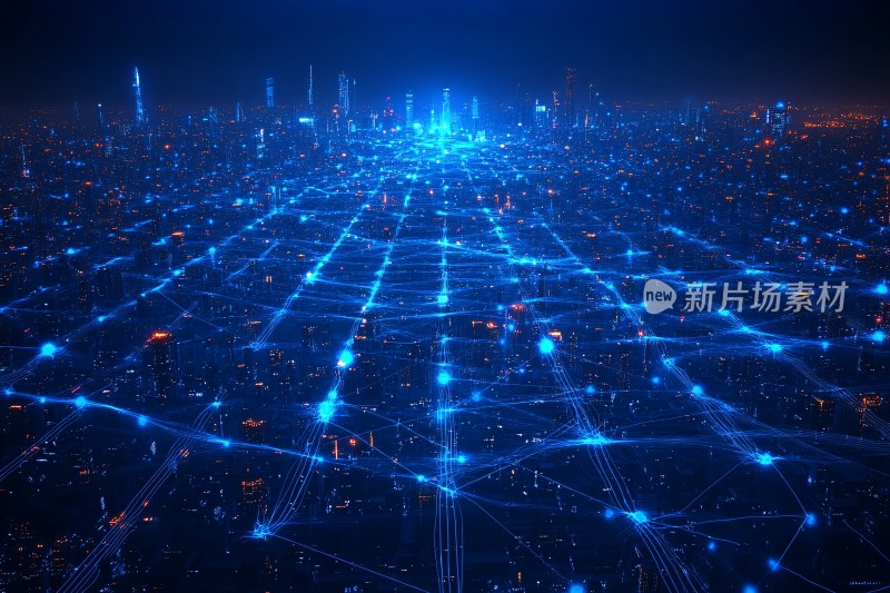 科技感城市夜景网络线条图