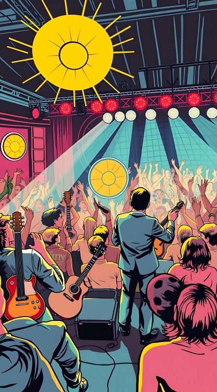 舞台灯光下的摇滚乐队演出