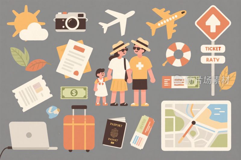 旅行场景元素插画