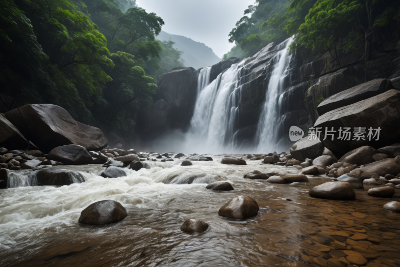 一个瀑布从山坡上流下来风光风景图片