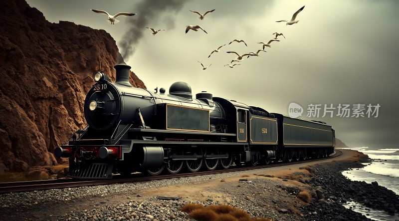 蒸汽火车驶向大海