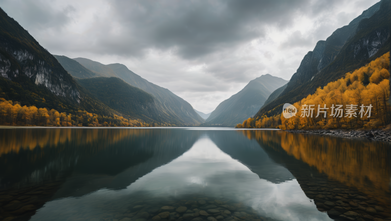 一个被群山环绕的湖泊高清风景图片