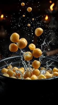 锅巴入水溅起水花