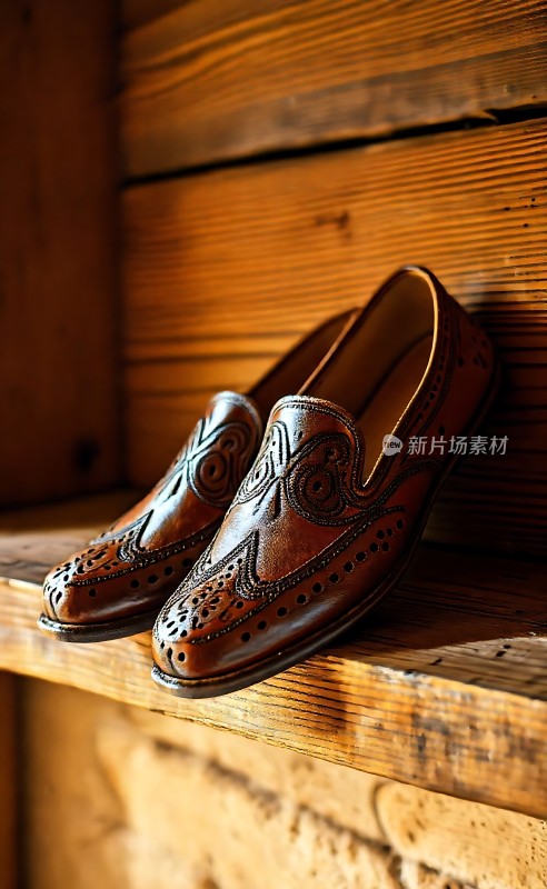 手工雕花棕色皮鞋