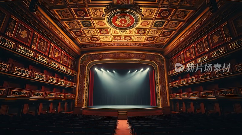 华丽剧院舞台灯光璀璨观众席等待演出开始