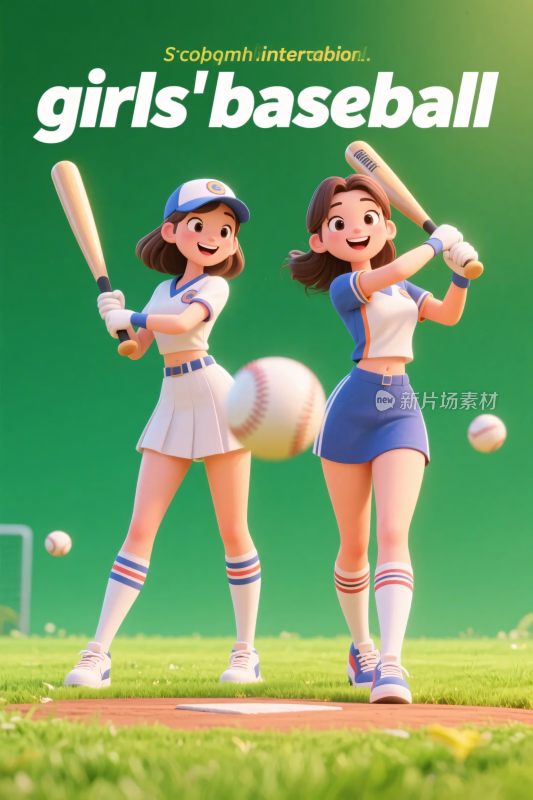 女子棒球卡通插画