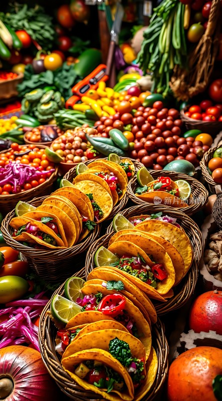 美味玉米饼配新鲜蔬菜水果