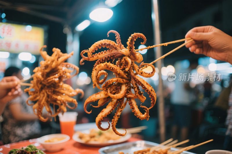 街头夜市烤章鱼小吃