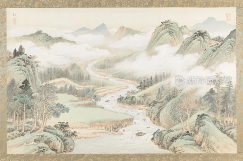 传统山水风景插画