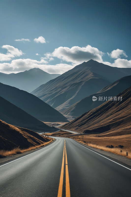 一条长长的路穿过山谷山脉高清风景图片