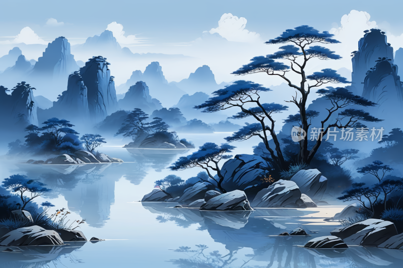 山水风景插画高清图片