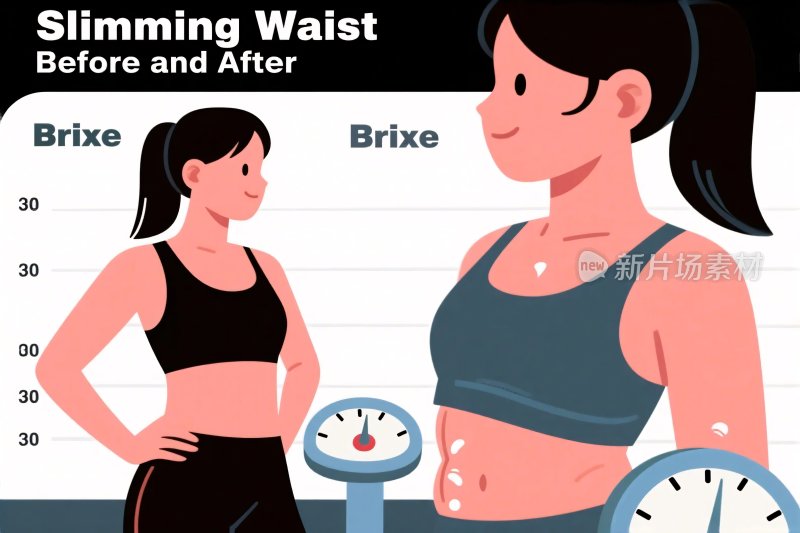 腰围减食疗前后对比插画