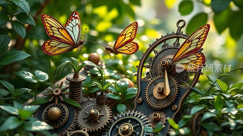 机械蝴蝶与自然和谐共处