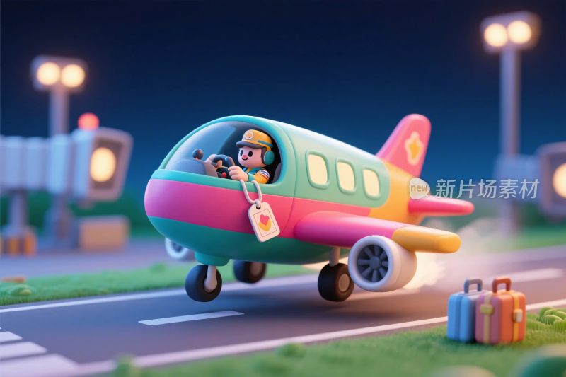 卡通彩色彩虹飞机插画