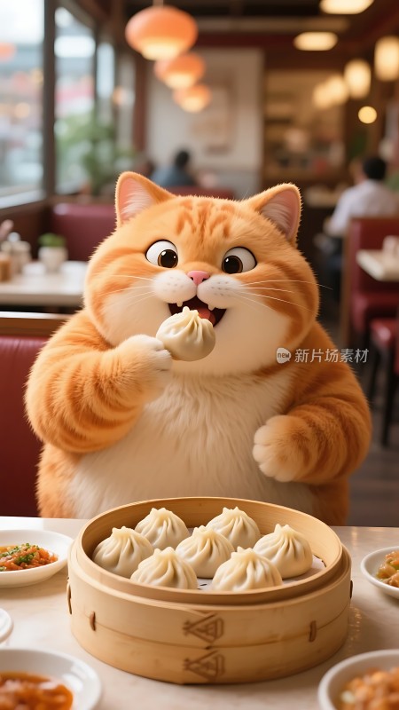 橘猫吃包子