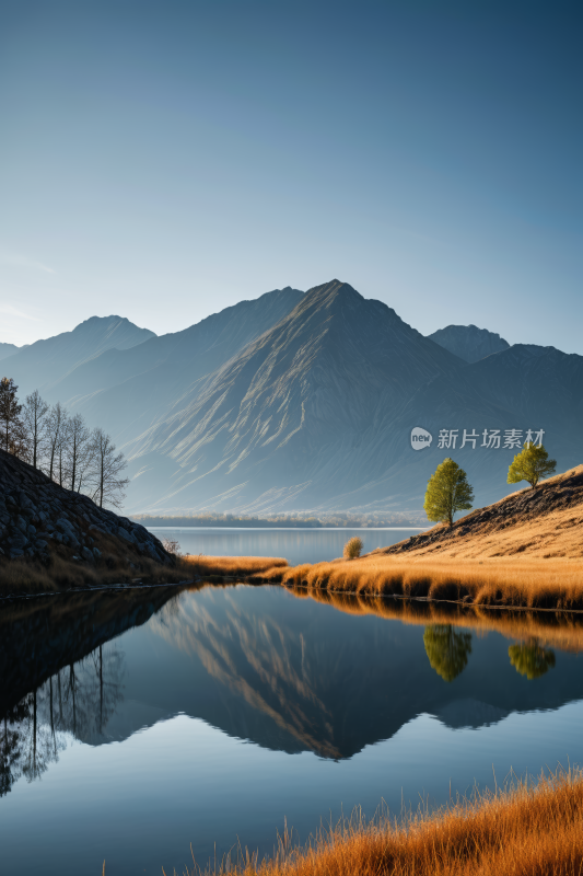 山倒映在湖的静水中高清风景图片