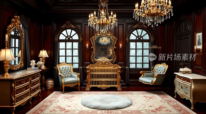 豪华卧室古典家具水晶吊灯优雅装饰