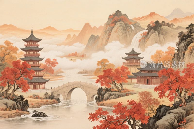 东方山水古风插画