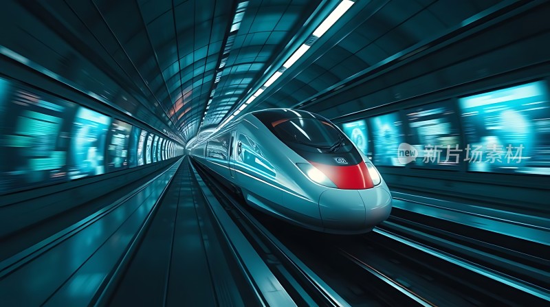 高速列车穿行隧道未来科技感十足