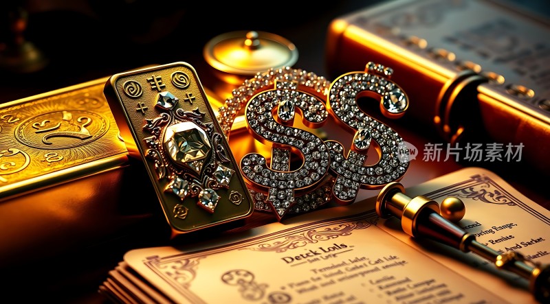 黄金、钞票和美元符号