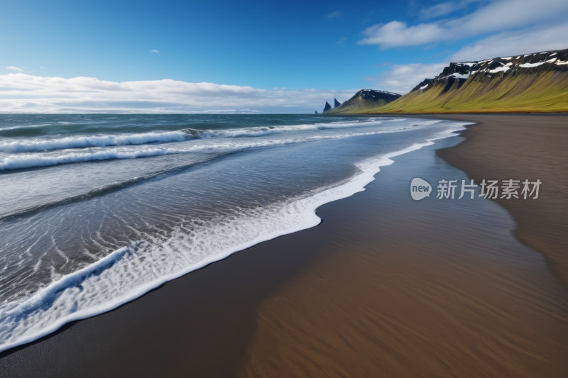 海滩上一股小浪涌来高清图片