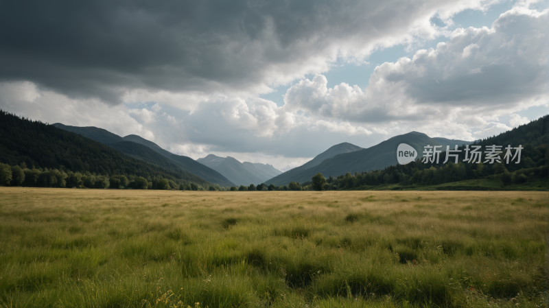 一片草地背景是高山风景图片