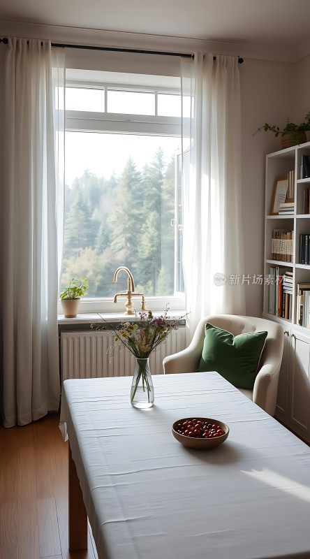 阳光洒满的书房绿意盎然书香四溢