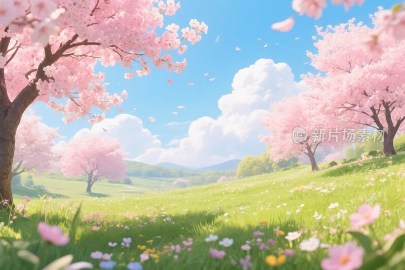 春日樱花美景插画