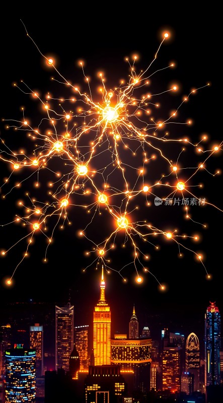 城市夜空中的璀璨烟花