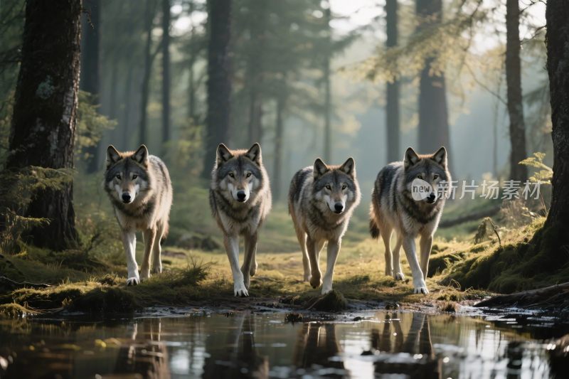 森林中行走的狼群