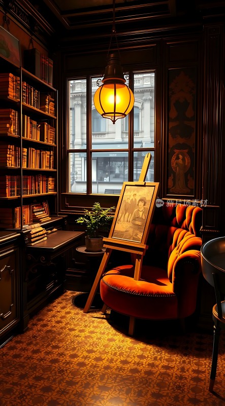 古色古香书房红椅静候阅读时光