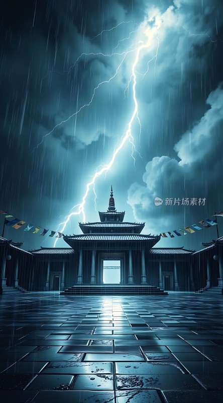 雷雨夜的古建筑