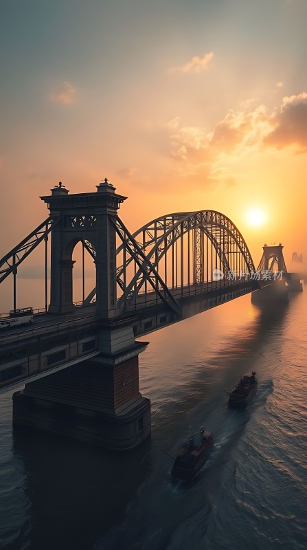 日落下的跨江大桥