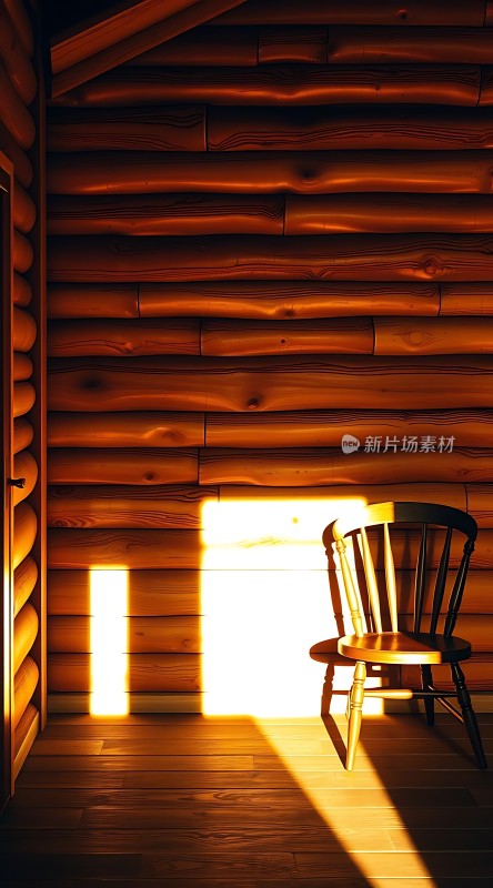 阳光下的木屋与椅子