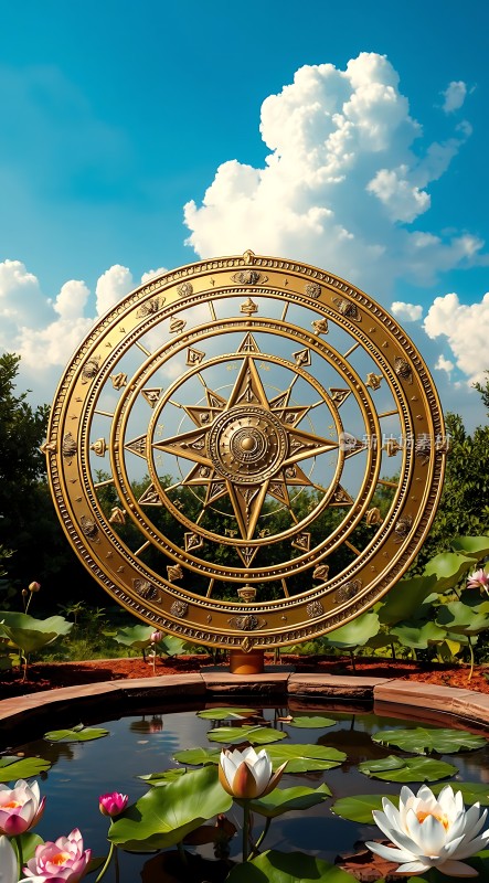 金色罗盘映荷花