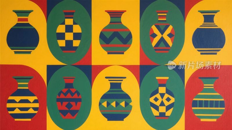 色彩丰富陶罐插画