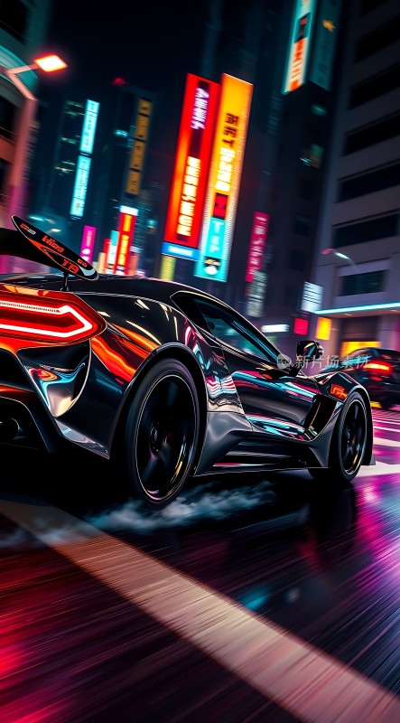 霓虹夜色中疾驰的未来座驾