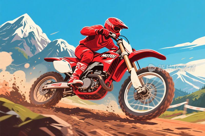 山地摩托车手飞驰画面