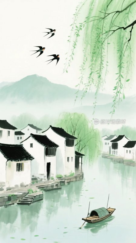 水墨江南水乡风景图