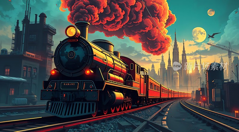 蒸汽火车驶向未来城市