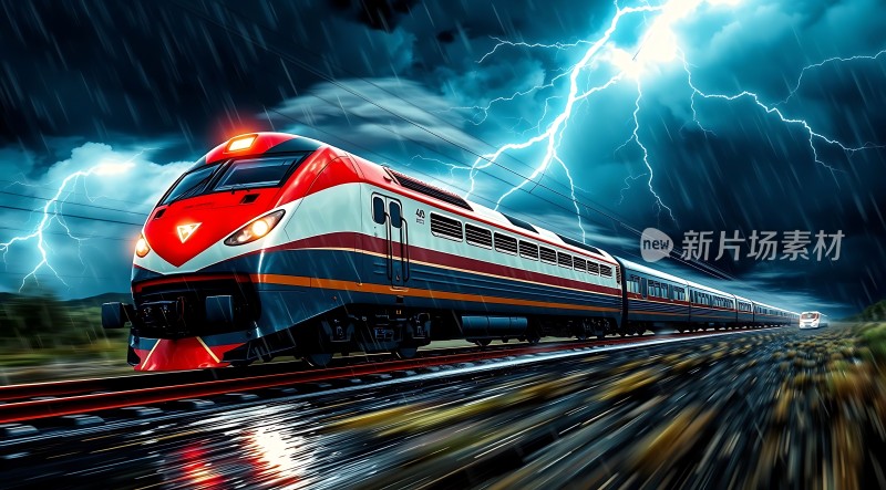 闪电下的高速列车疾驰而过