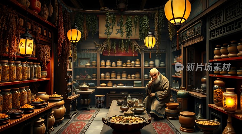古风药铺里的老中医