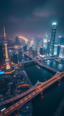 上海夜景黄浦江畔灯火辉煌