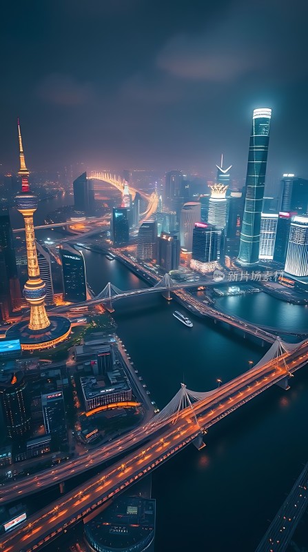 上海夜景黄浦江畔灯火辉煌