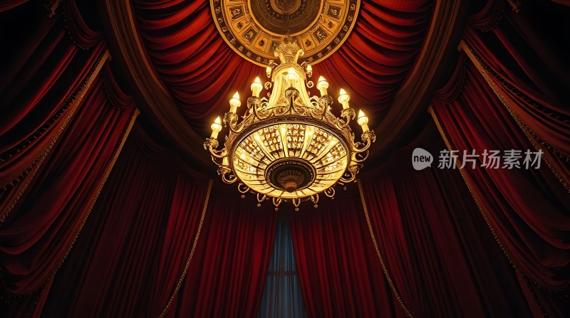 豪华吊灯与红色幕布
