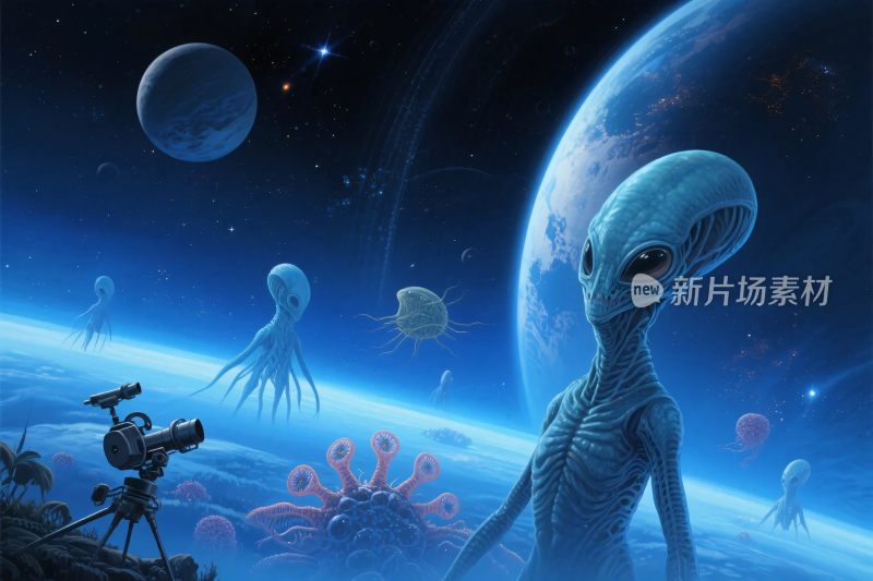 外星生物与宇宙景象插画