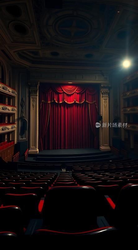 剧院舞台上的红色帷幕与观众席