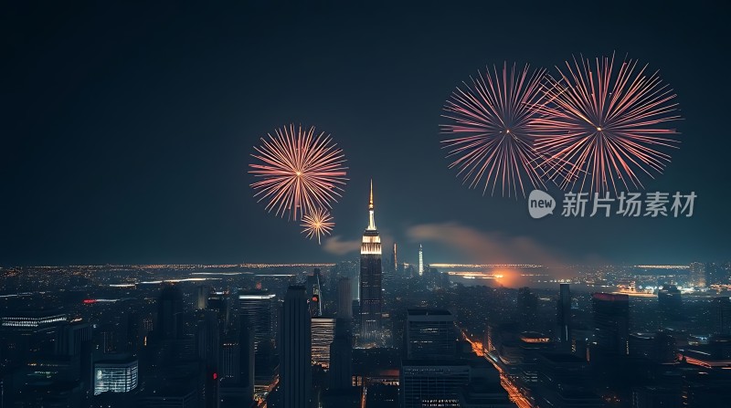 璀璨烟花点亮繁华都市夜景