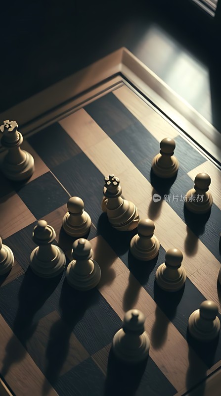 棋局对弈光影交错下的战略博弈